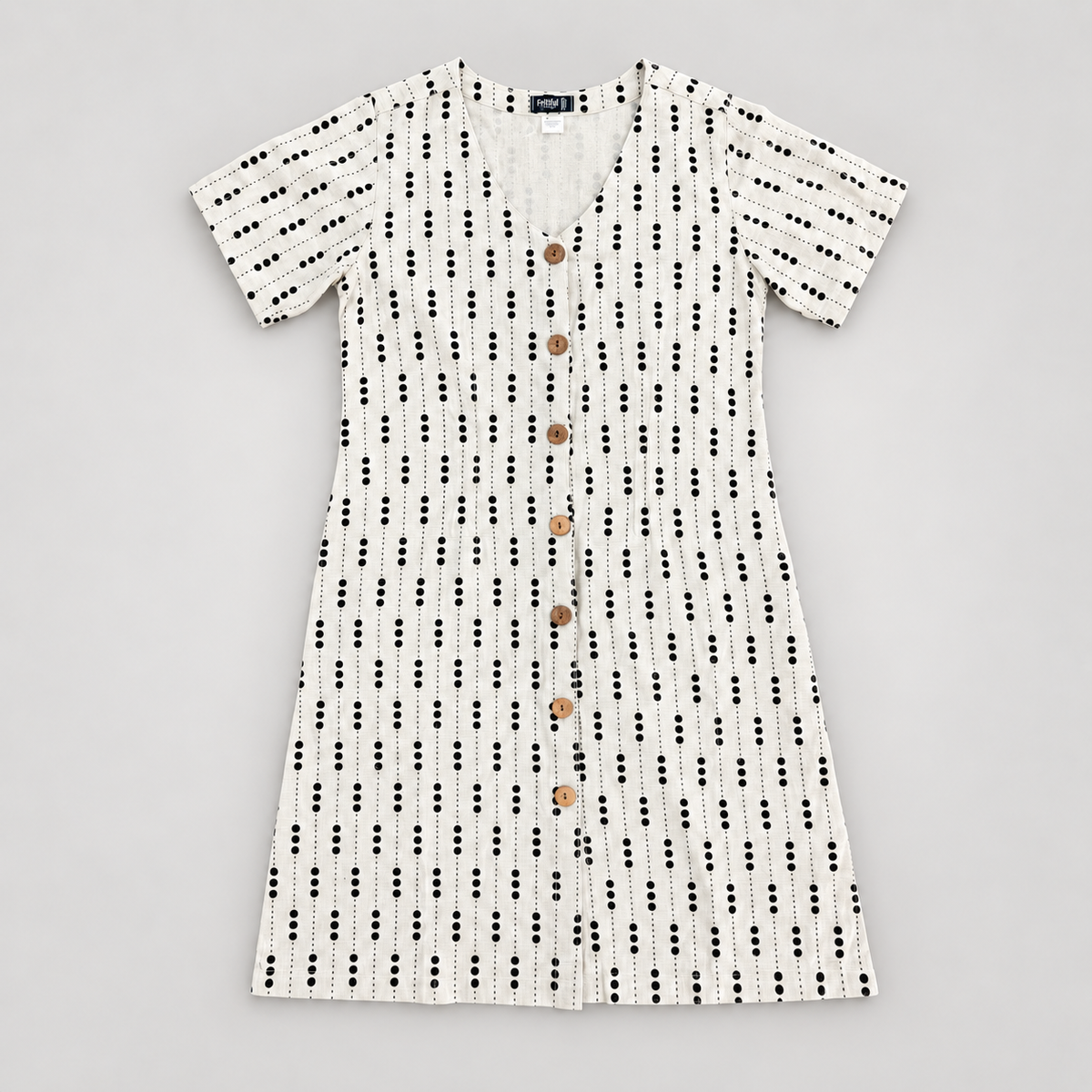 RT823 ivory and black dotted stripe cotton dress with concealed inside pockets