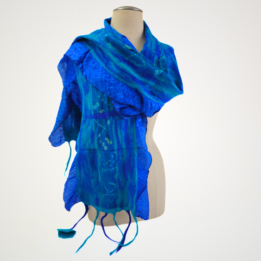 Saree Blue & Turq. Lace Felted Scarf