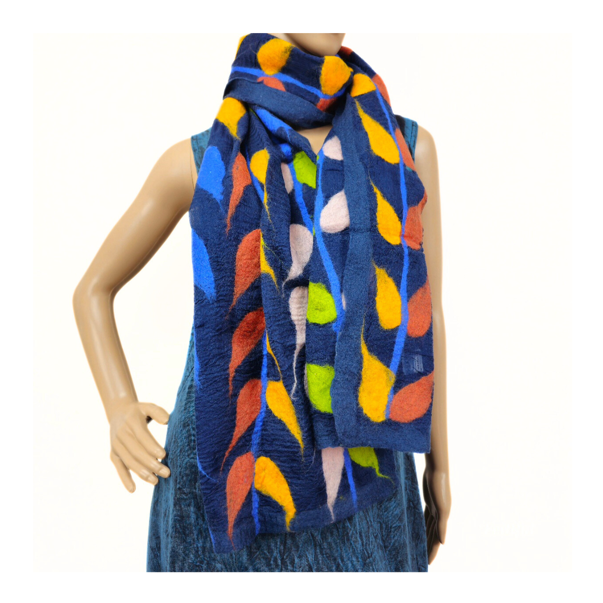 Silk & Merino Wool 3 Line Leaf Felted Scarf