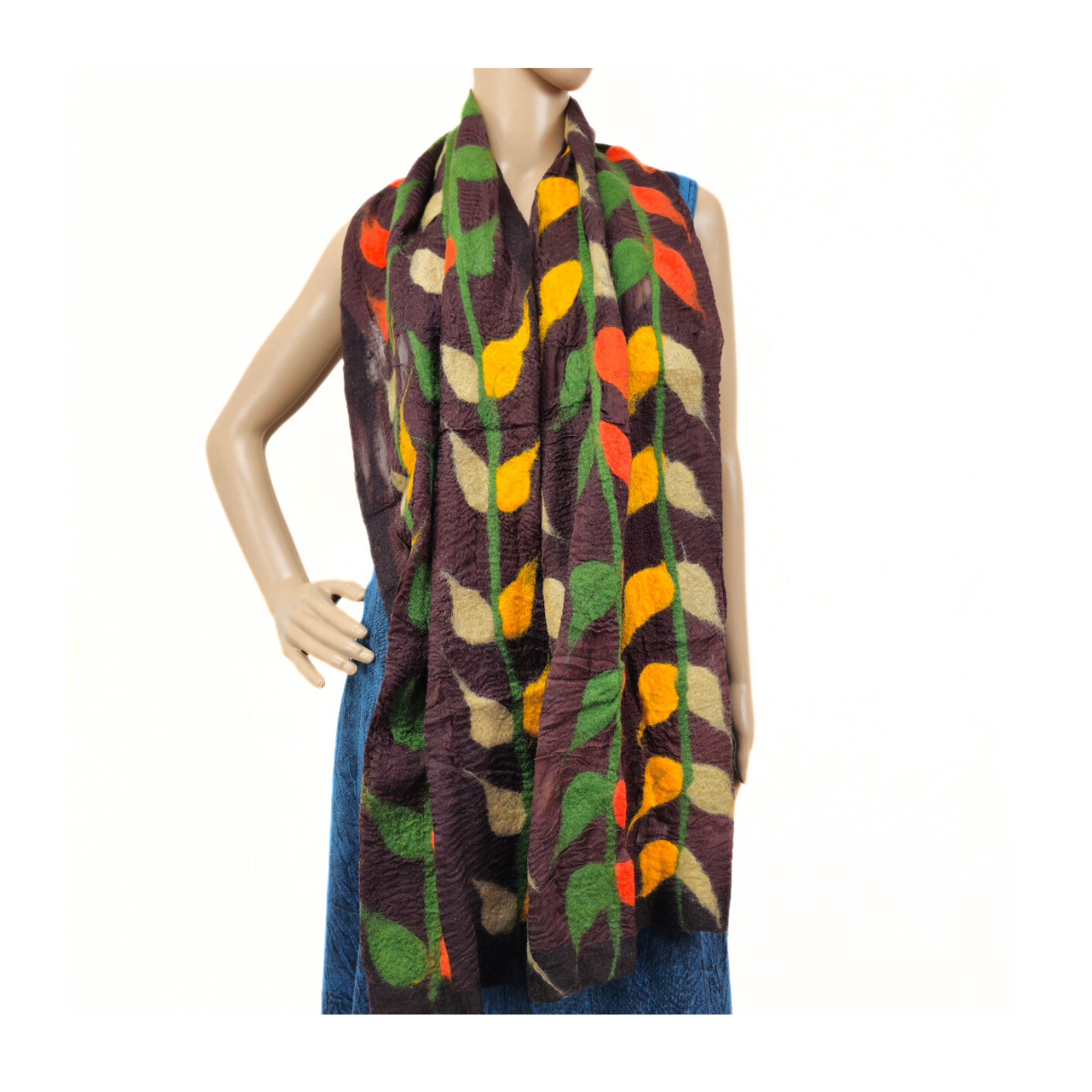 Silk & Merino Wool 3 Line Leaf Felted Scarf