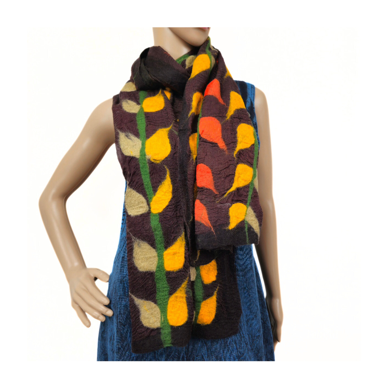 Silk & Merino Wool 3 Line Leaf Felted Scarf
