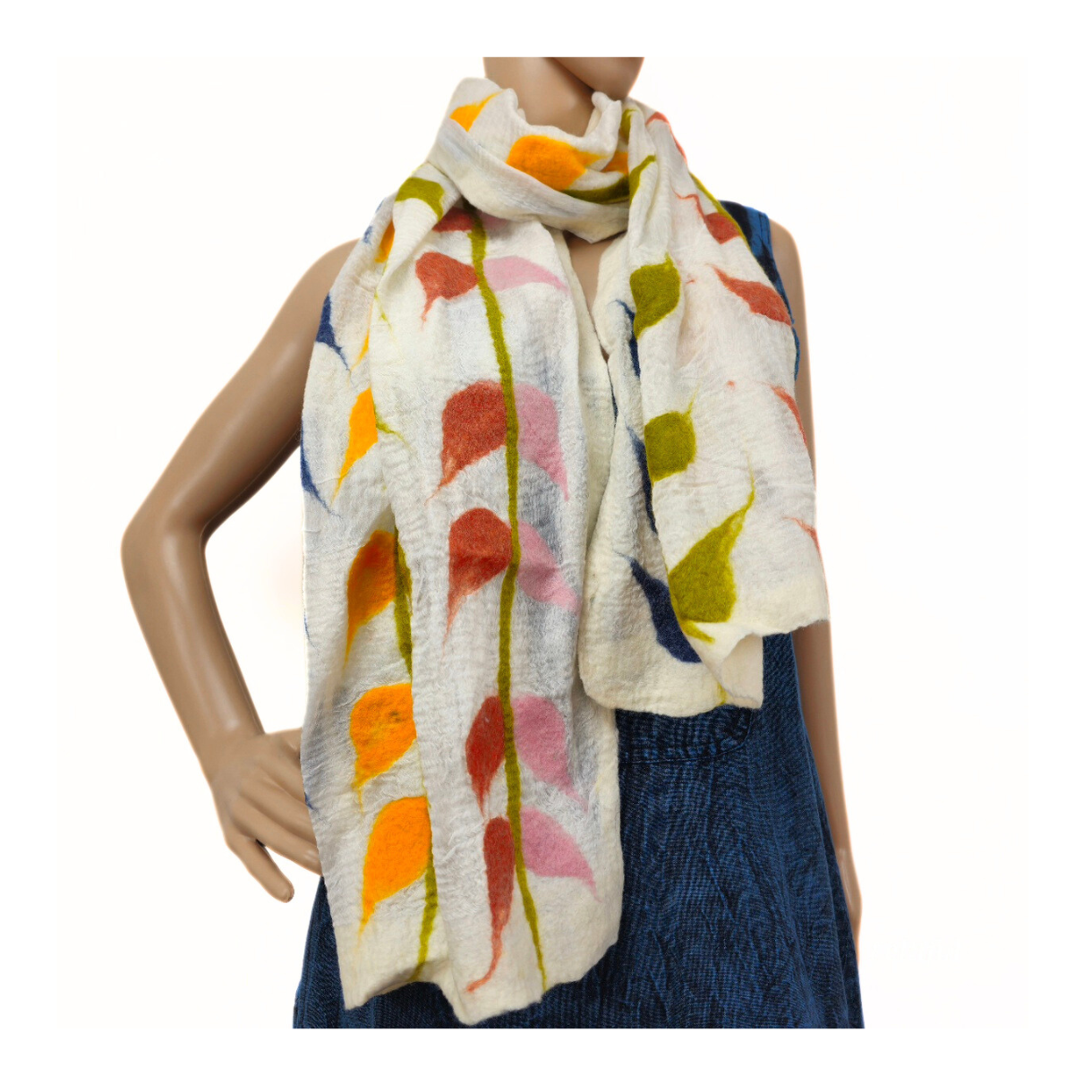 Silk & Merino Wool 3 Line Leaf Felted Scarf