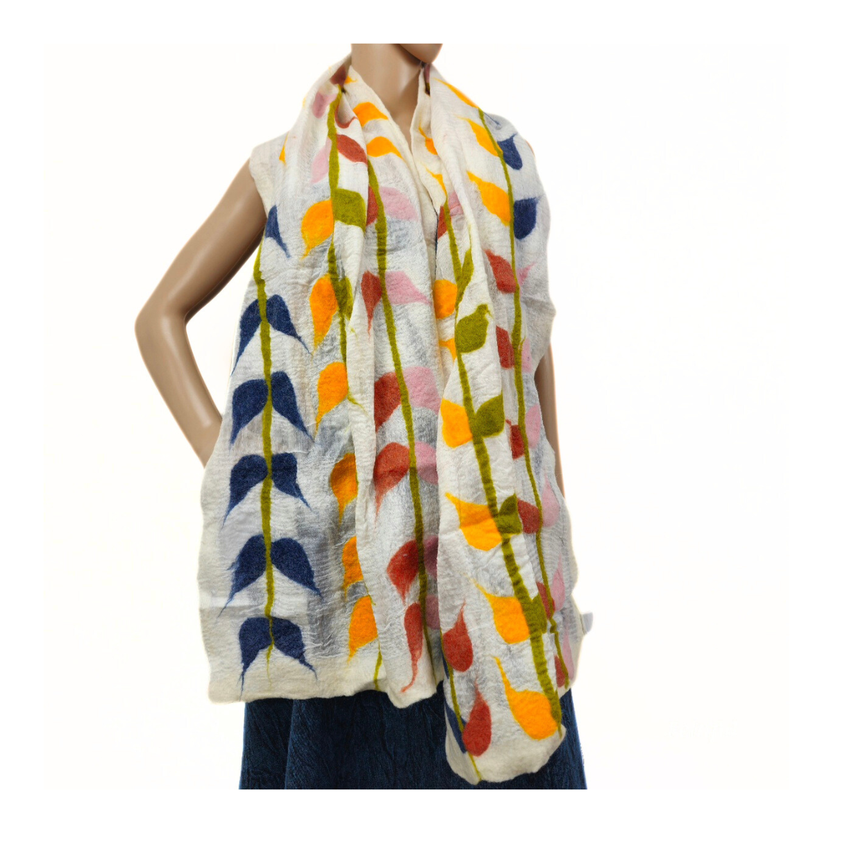 Silk & Merino Wool 3 Line Leaf Felted Scarf