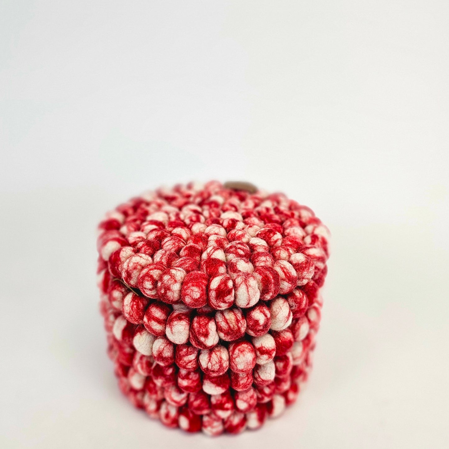 Red Marble Pom Pom Felted Ball Trivet-Set Of 2Pcs.
