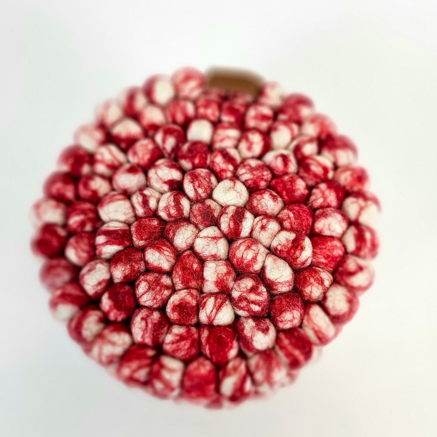 Red Marble Pom Pom Felted Ball Trivet-Set Of 2Pcs.