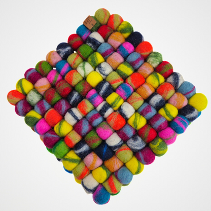 Multi Tie Dye Pom Pom Felt Ball Trivet-Set Of 2Pcs.