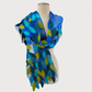 Blue leaf merino wool and silk felted scarf on soft gray background