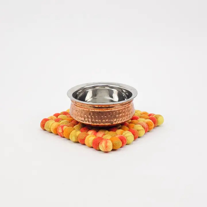 Orange Tie Dye Pom Pom Felted Ball Trivet-Set Of 2Pcs.