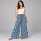 Blue and red mushroom print cotton palazzo trousers – AI-generated model styling