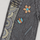 KD610 charcoal floral cotton wide-leg pants – floral-detail