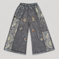 KD610 charcoal floral cotton wide-leg pants – main