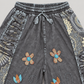 KD610 charcoal floral cotton wide-leg pants – waistband