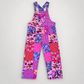 KD618 pink and purple floral patchwork cotton overalls, full front view