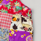 Floral patchwork cotton short overalls, side button detail