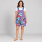 KD621 blue multicolor cotton short overalls styled on a model
