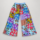 KD625 blue multicolor patchwork cotton wide-leg trousers, full front