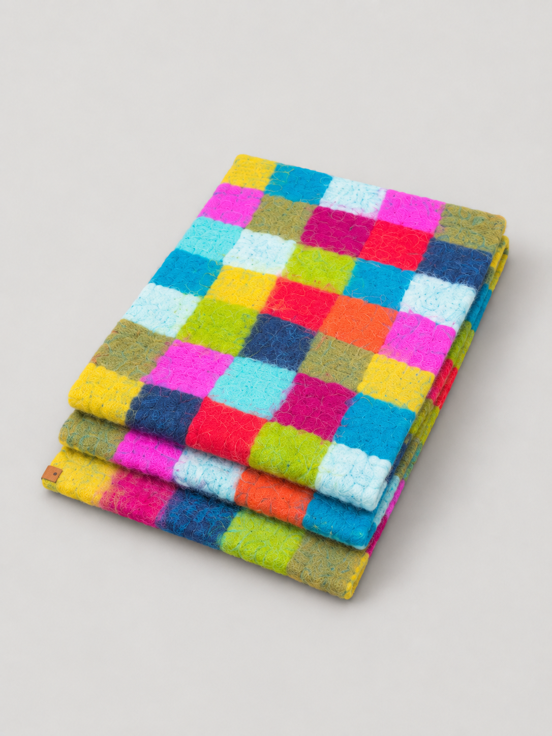 Folded multicolor checker felt wool table runner