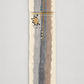 Ivory gray and taupe felt wool table runner with mustard spiral motif