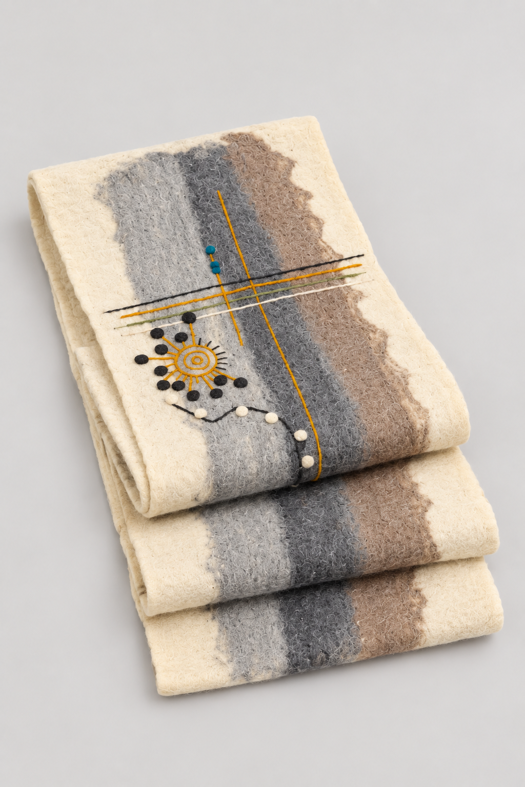 Folded felt wool runner showing design and layers