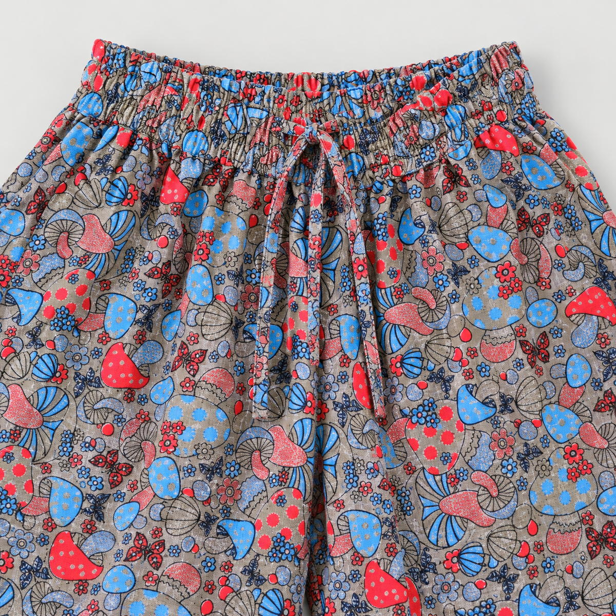 Gray & Red mushroom print cotton palazzo trousers – waist view