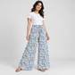 White & Blue mushroom print cotton palazzo trousers – AI-generated model styling