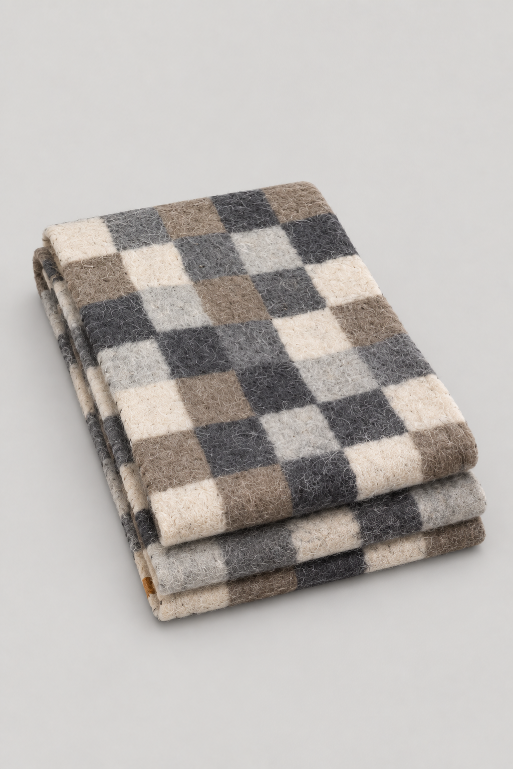 Folded neutral checker felt wool table runner