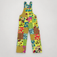 RT616 lime multicolor floral patchwork cotton overalls, full front view
