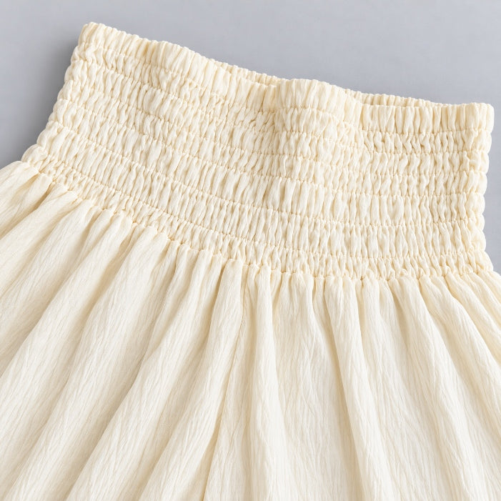 Ivory Cotton Smocked-Waist Wide-Leg Trousers