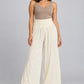 Ivory Cotton Smocked-Waist Wide-Leg Trousers