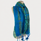 Blue saree lace felted scarf on soft gray background