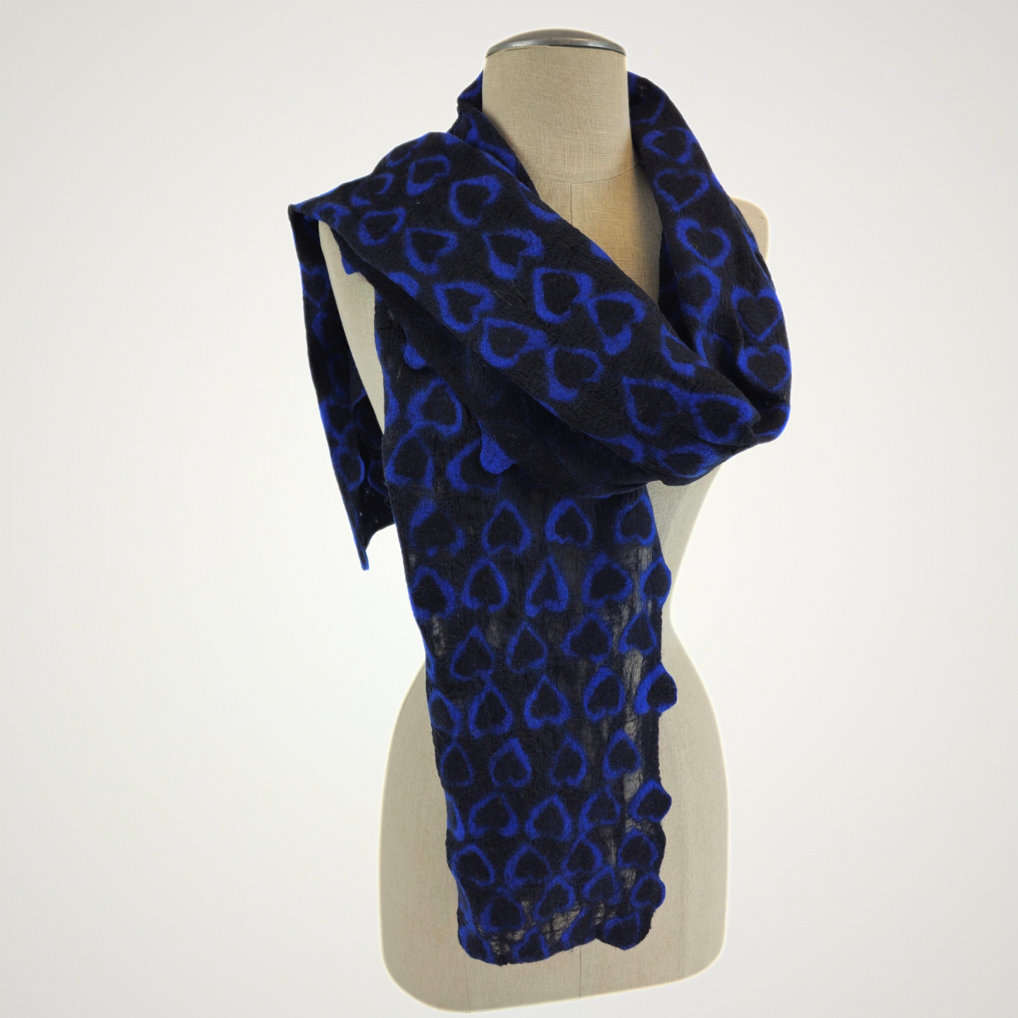 Merino Wool & Silk Felted Blue Heart Scarf