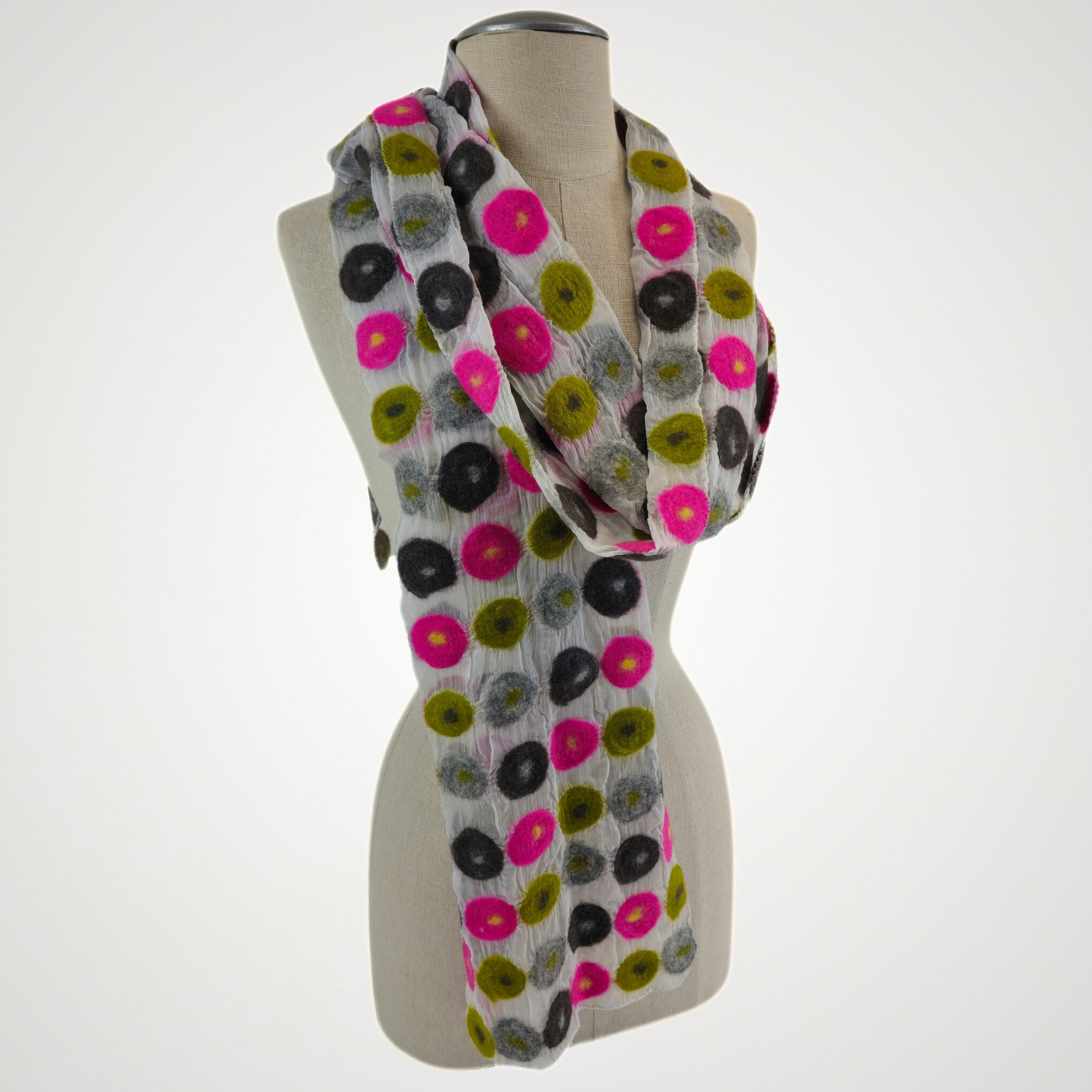 Polka Dotted Merino Wool Felted Scarf