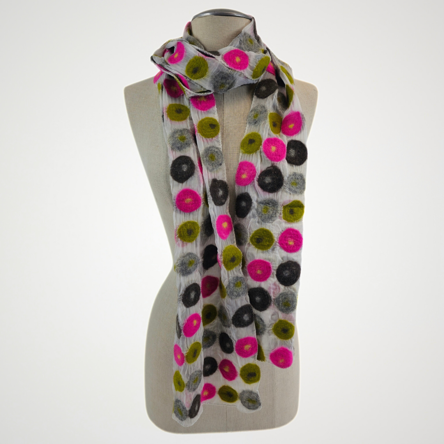 Polka Dotted Merino Wool Felted Scarf