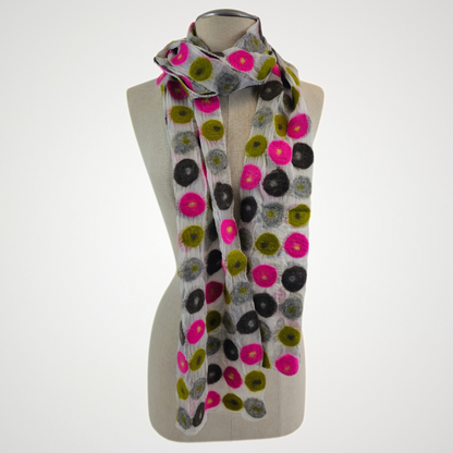 Polka Dotted Merino Wool Felted Scarf
