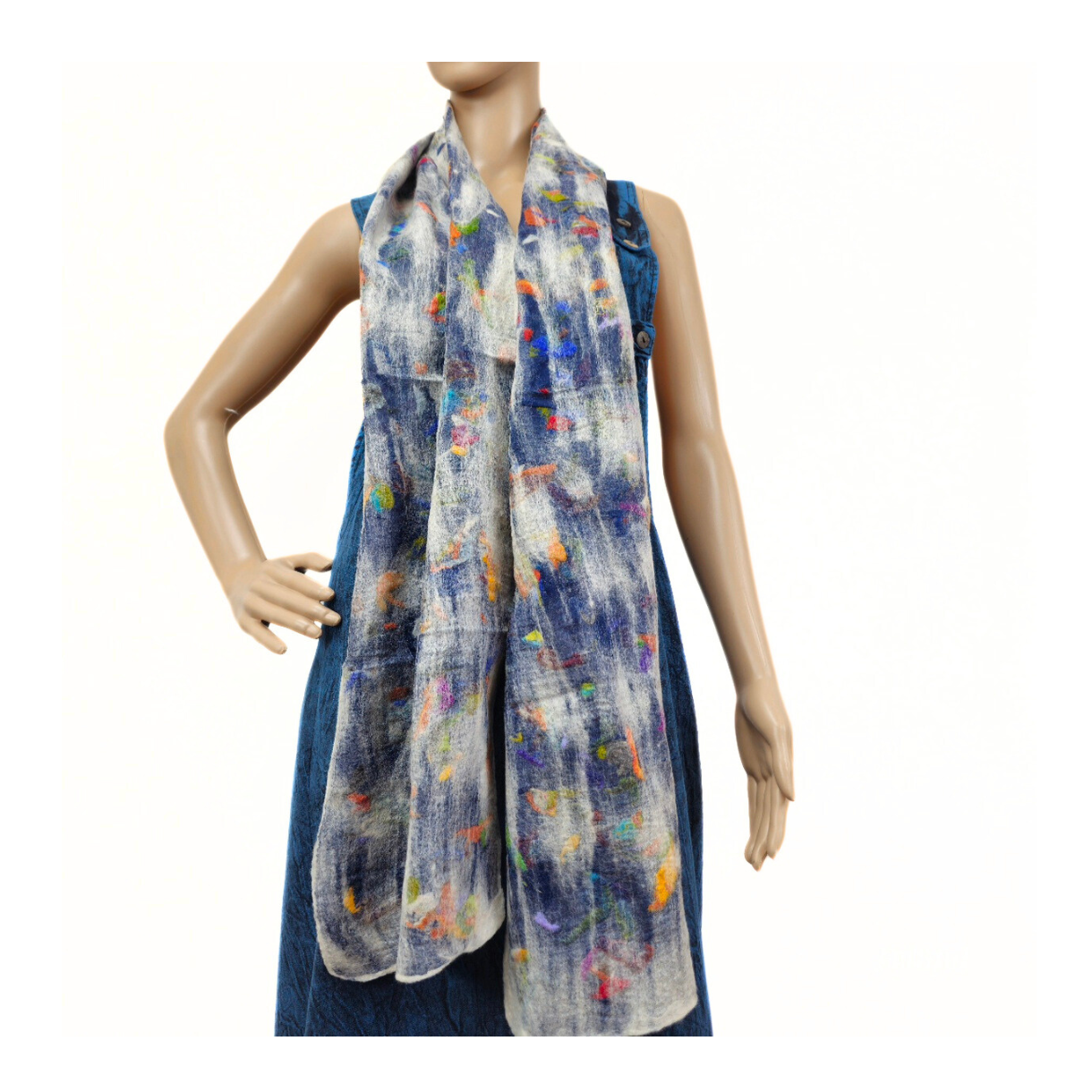 Multi Chunk Color Merino Wool & Silk felted Scarf