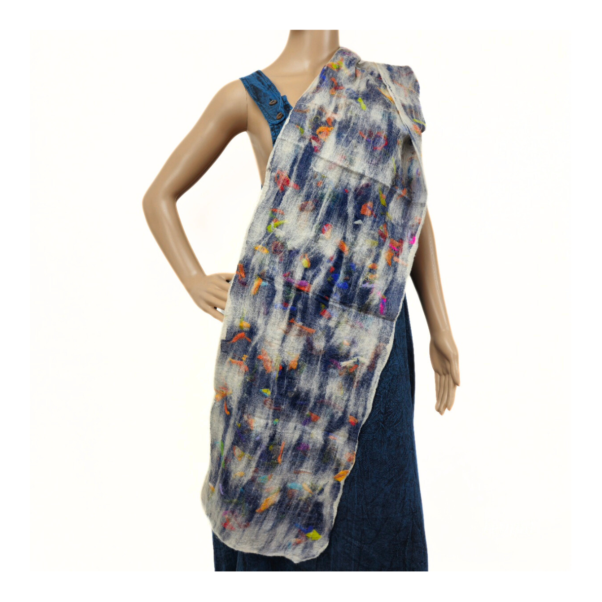 Multi Chunk Color Merino Wool & Silk felted Scarf