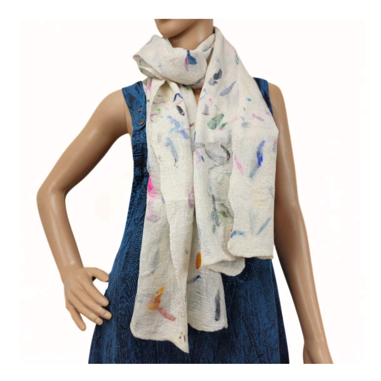 Multi Chunk Color Merino Wool & Silk felted Scarf