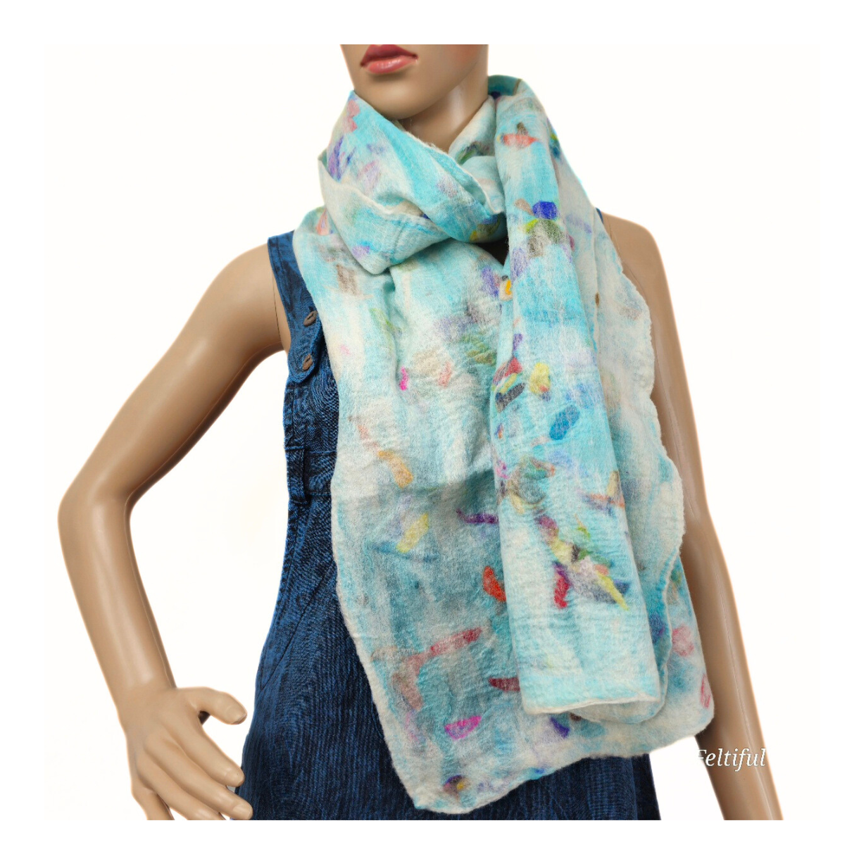 Multi Chunk Color Merino Wool & Silk felted Scarf
