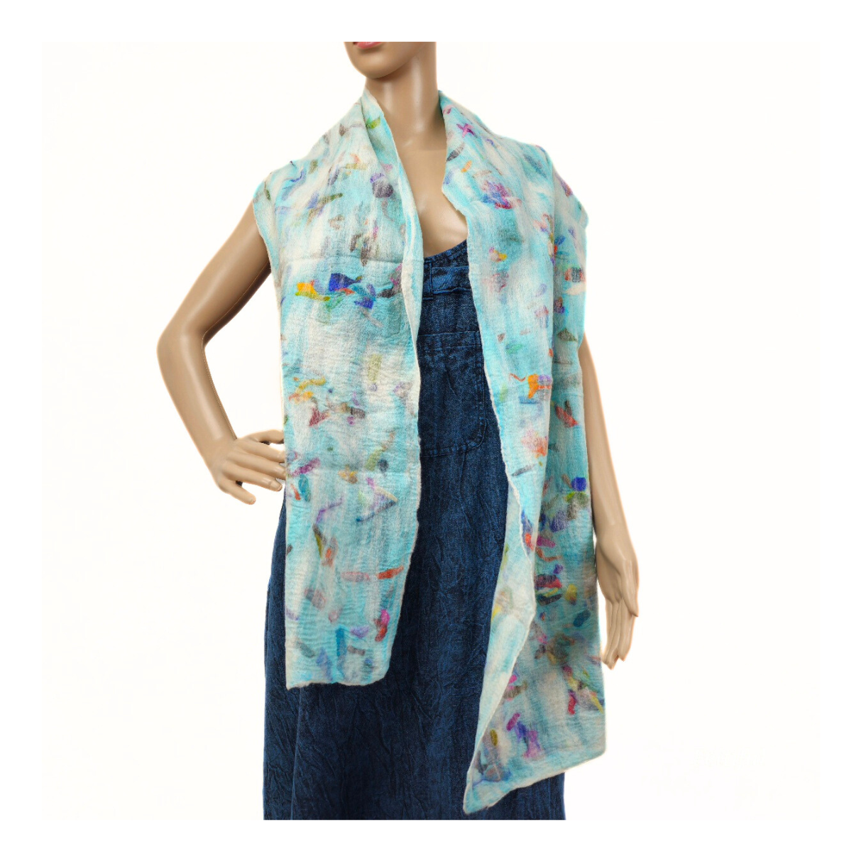 Multi Chunk Color Merino Wool & Silk felted Scarf