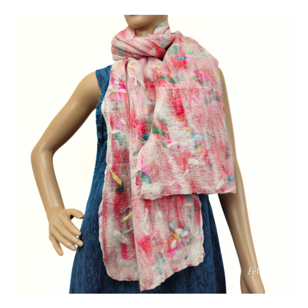 Multi Chunk Color Merino Wool & Silk felted Scarf