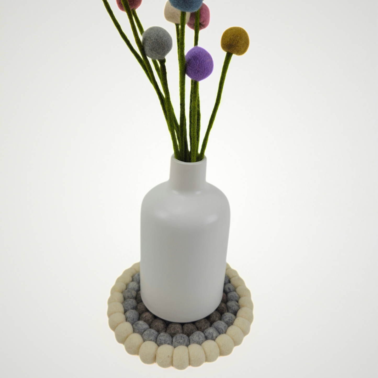 Black & White Pom Pom Felted Ball Trivet-Set Of 2Pcs.