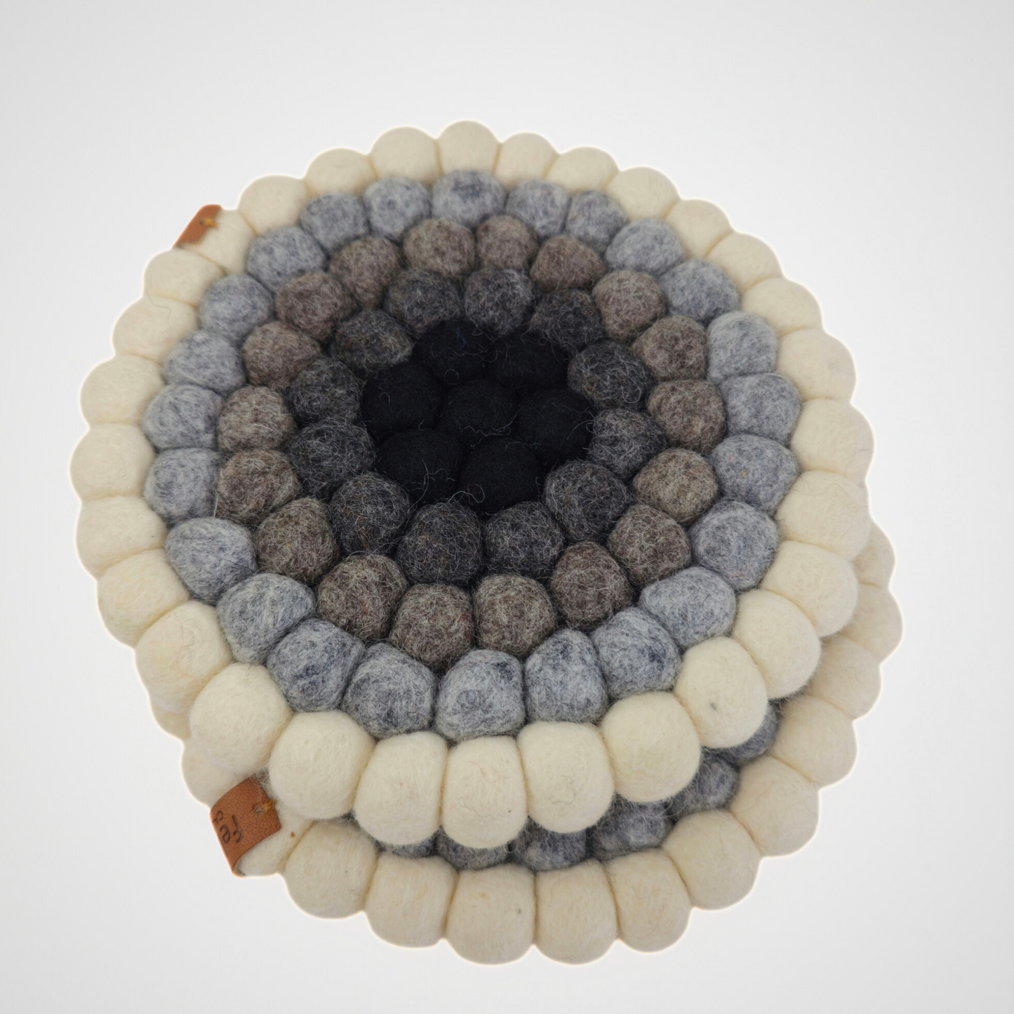 Black & White Pom Pom Felted Ball Trivet-Set Of 2Pcs.