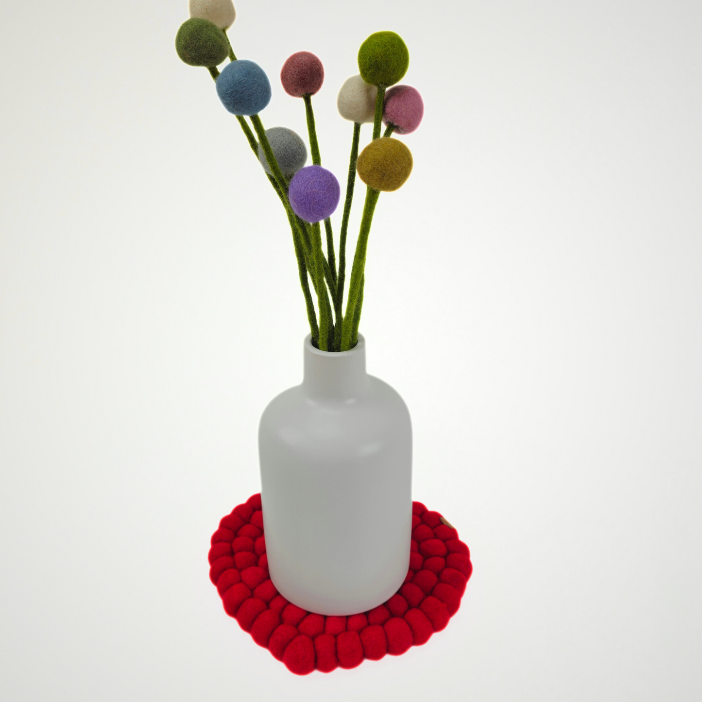 Red Heart Pom Pom Felted Ball Trivet-Set Of 2Pcs.