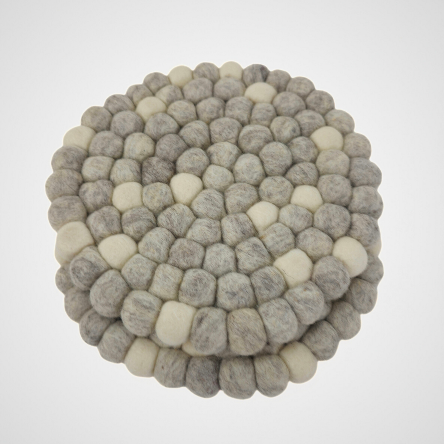 Light Gray & White Pom Pom Felted Ball Trivet-Set Of 2Pcs.