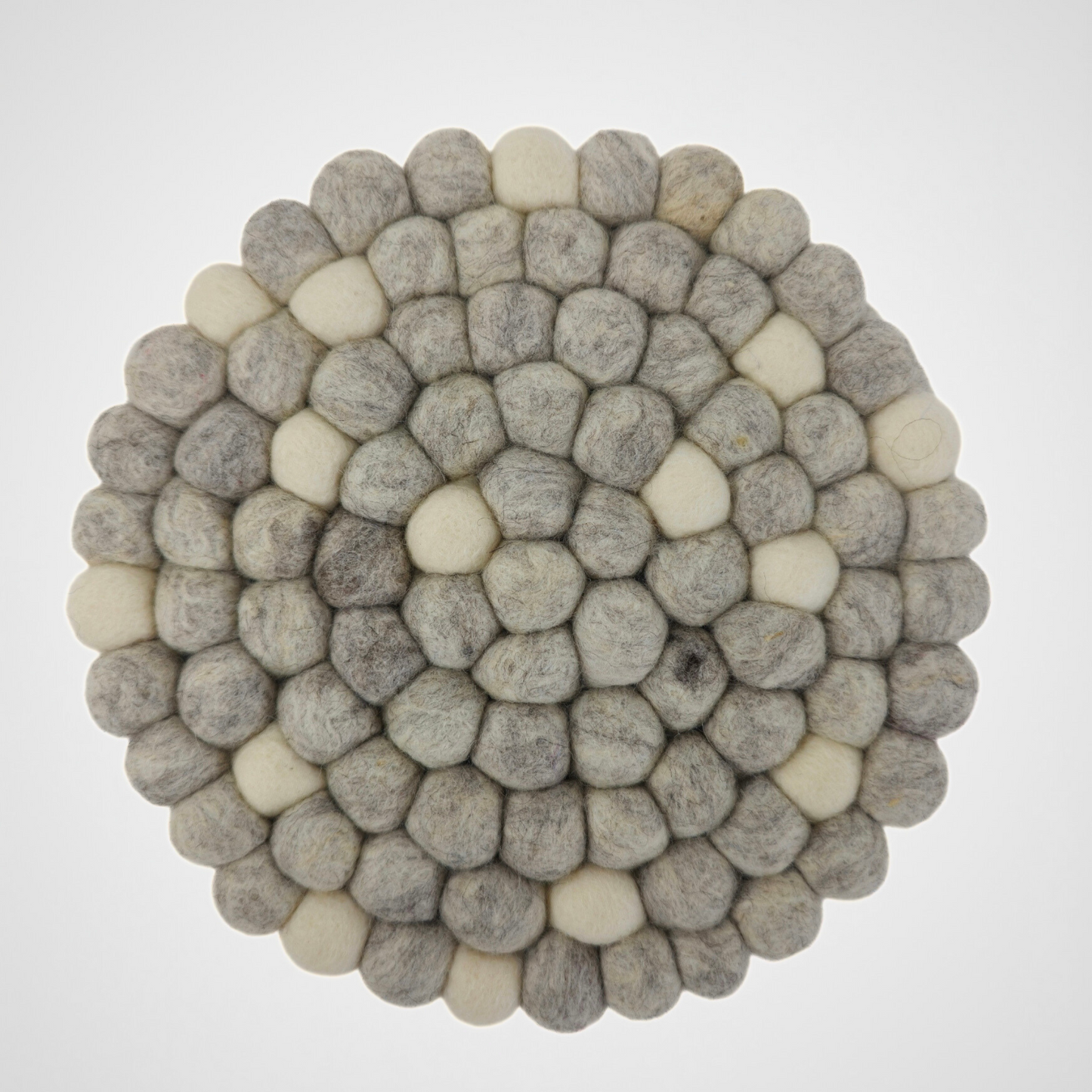 Light Gray & White Pom Pom Felted Ball Trivet-Set Of 2Pcs.