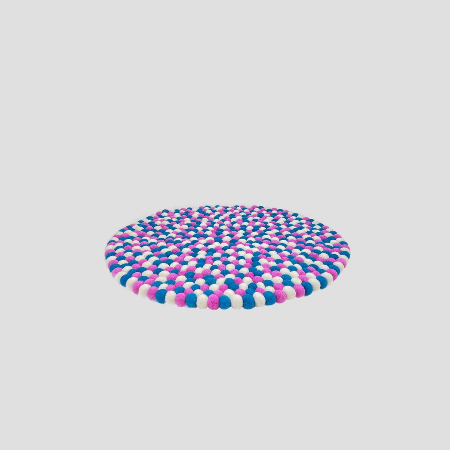 White-Pink and Blue Felt Ball Round Mat for Home Décor