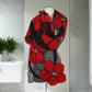 Red Floppy Flowers Merino Wool Felt Scarf