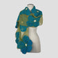 Beige Turquoise Flowers Merino Wool Felt Scarf