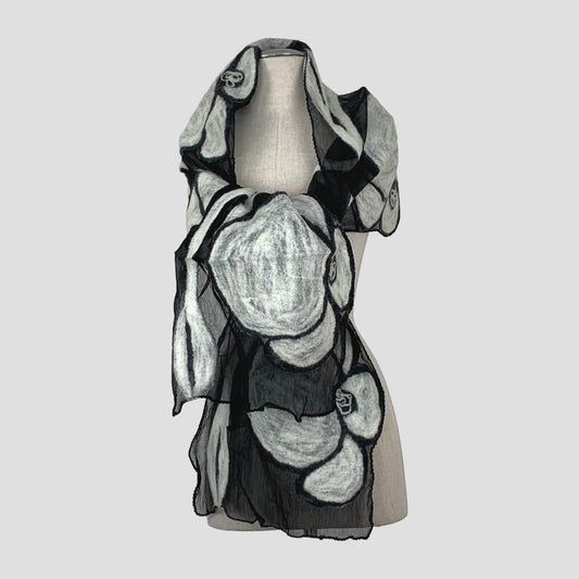White Big Flower Merino Wool & Silk Felted Scarf