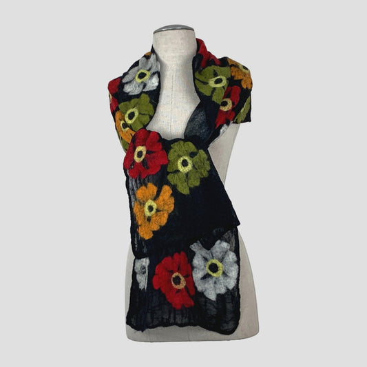 Colorful Flowers Merino Wool & Silk Felt Scarf